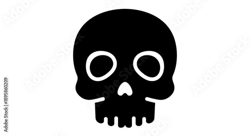A black and white icon of a skull, representing danger or death, isolated on a white background