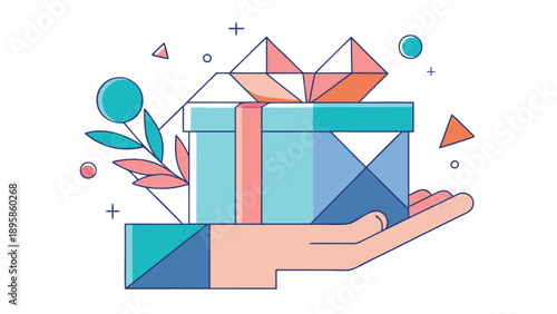 Minimalist gift giving illustration in modern geometric style.eps