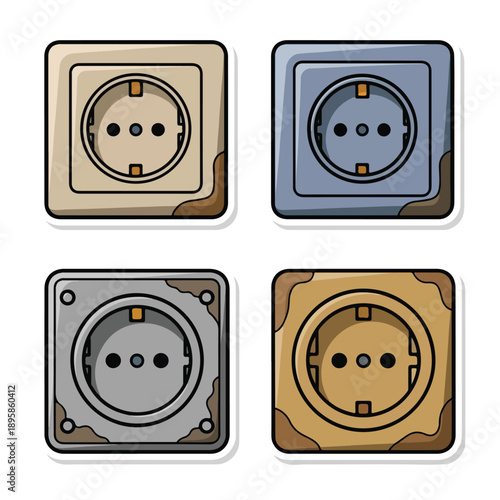 Set of Four Different Electrical Outlets.