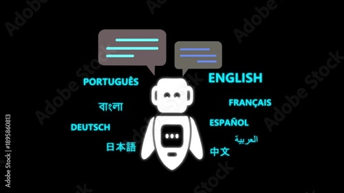 AI artificial intelligence bridges global language communication with multilingual virtual assistants, real-time languages translation. technology and internet network communication