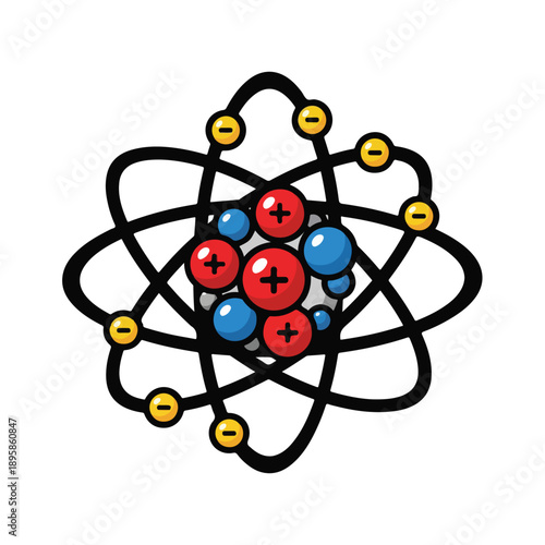Simplified Atom Model with Electrons and Nucleus.