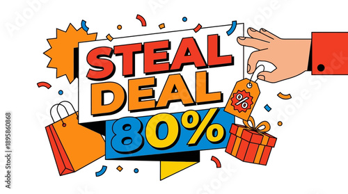 80% Off Deals on Gifts and Items in a Bright, Colorful Graphic Design