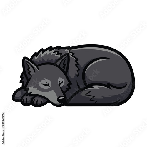 Sleeping Wolf Cartoon Character Illustration.