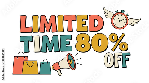 80% Off Shopping Event with Countdown Timer on Unique Graphic Design