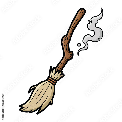 Smoking Broomstick with Bristles and Handle.
