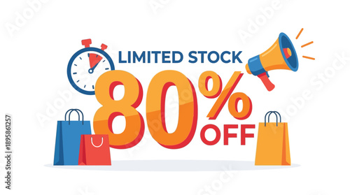 80% Off Sale on Shopping Items, Online Marketplace, Graphic Design, Vibrant Environment, Eye-Catching Viewpoint