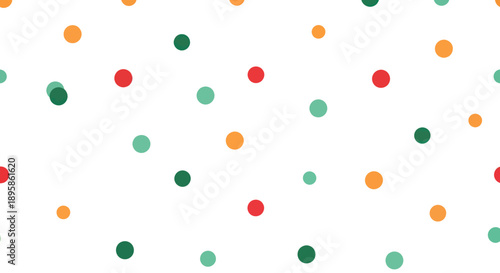 Scattered colorful polka dots on a white background in a simple flat design style.