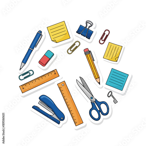 Stationery Items Arranged in Circular Pattern.