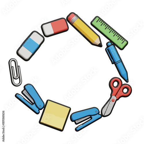 Stationery Items Arranged in a Circle.