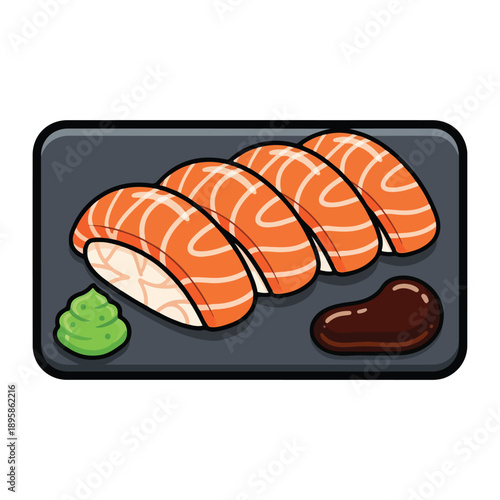 Sushi Rolls with Wasabi and Soy Sauce.