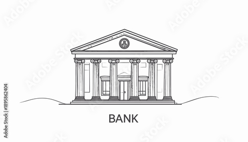Bank Structure Illustration in Minimalist Style, Urban Environment, Graphic Art Viewpoint Concept