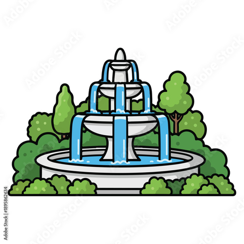 Three Tiered Fountain with Water Flow.