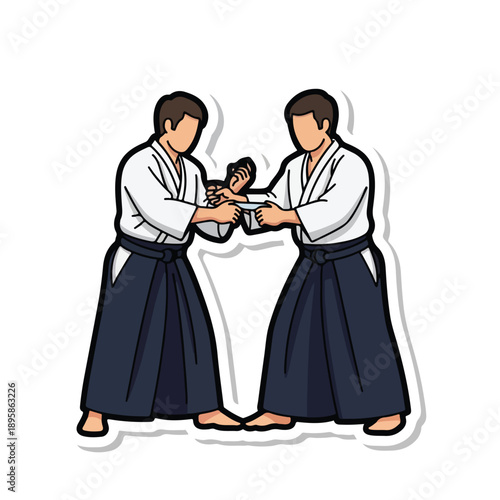 Two Men Practicing Aikido Techniques Together.