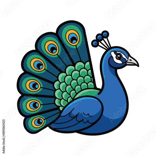 Vibrant Peacock with Open Tail Feathers.