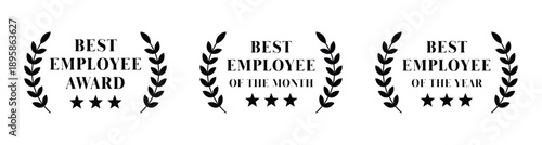 Best employee award badge. Employee of the month and year symbol with laurel wreath and star. Transparent PNG and vector illustration