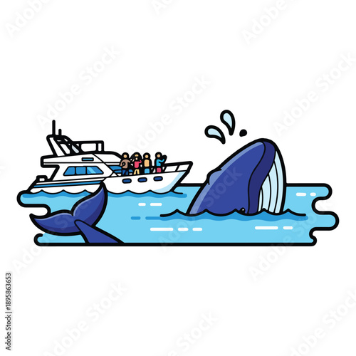Whale Breaching Near Boat with Passengers.