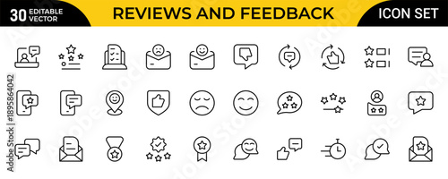 Reviews and Feedback Line Icon Pack – Minimal Modern Professional Outline Icons Collection for Client Rating, Survey, Testimonial and Evaluation Symbols, Clean Vector Illustration