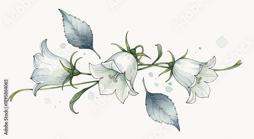 flower and leaves on white background. Pattern made of blossom . Flat lay, top view, copy space