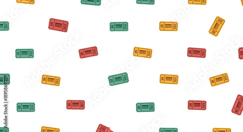 Seamless pattern of colorful tickets in flat design style, vector illustration