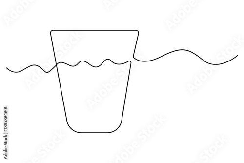 Continuous one line drawing of glass of water minimalist vector illustration
