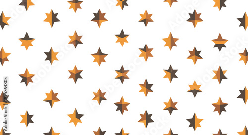 Small, repeating star shapes in brown and gold tones on a white background.