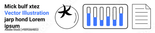 Test tubes partially filled, biohazard icon, and document alongside placeholder text. Ideal for science, laboratory safety, medical research, biology, analytics, innovation education simple landing