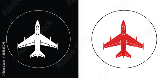 Airplane Top View Icon Set with Detailed Aircraft Silhouettes in Black and Red Styles for Aviation, Travel, Navigation, and Transportation Design Use