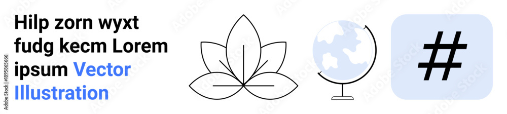 Fototapeta premium Minimalist lotus symbol, globe indicating global reach, and metadata tag for connectivity. Ideal for wellness, nature, global awareness, social media, networking, ecology simple landing page