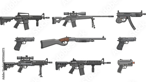 Collection of various firearms and weapons illustrations