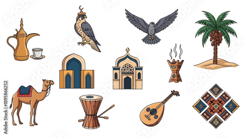 Vibrant Middle Eastern cultural elements collection