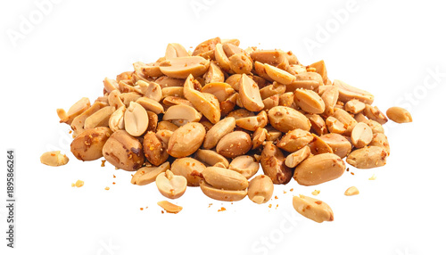 A close-up shot of a small pile of roasted, salted legumes, some with split hulls. The snack is golden brown