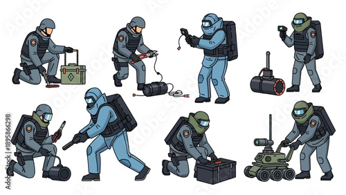 Bomb disposal team in action with specialized equipment
