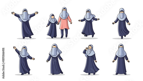 Diverse Muslim women in various hijab styles and poses