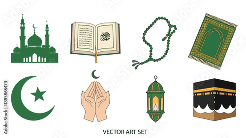 Islamic symbols and objects for cultural and religious designs