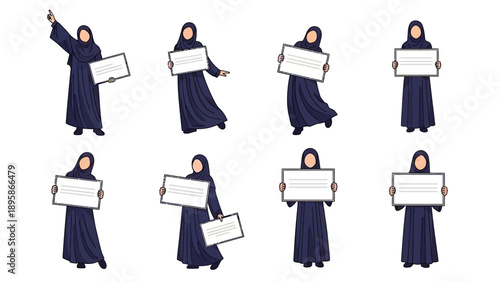 Diverse group of women in hijabs holding signs for business or social causes