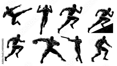 Dynamic silhouettes of athletes in various action poses