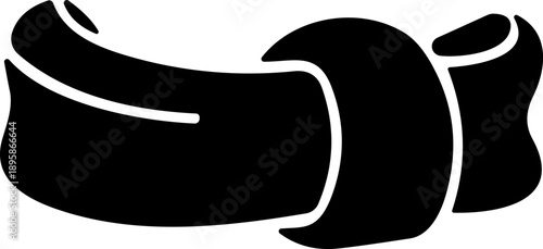 Black martial arts belt icon tied in knot with flared ends for achievement and discipline design content.