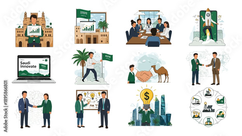 Saudi Arabia business innovation and technology concept illustrations