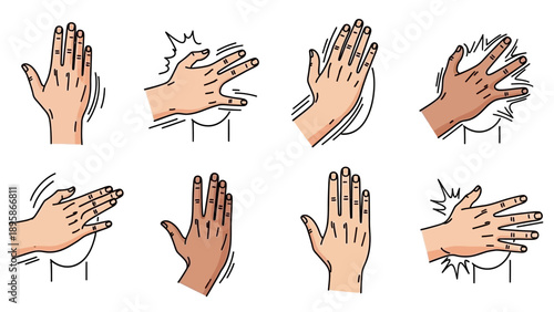 Various hands gesturing with palms facing different directions dynamically