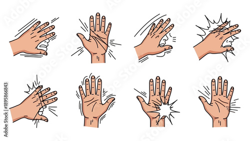 Various cartoon hands with different gestures and movements shown