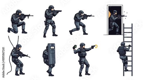 Swat team members in tactical gear with guns