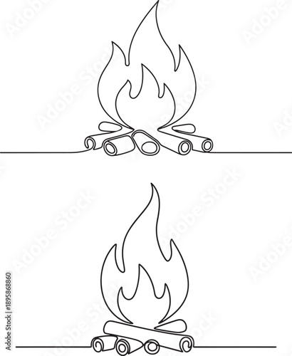 Illustration of two campfires with different flame heights in continuous line drawing style