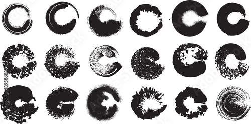 A collection of 16 black and white abstract c shapes