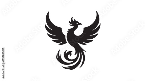 Phoenix Silhouette in Mystical Dark Tone on White Background for Logo Design