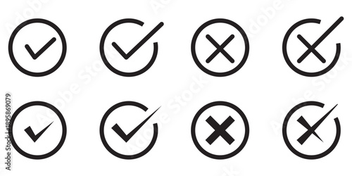 Checkmark cross symbols. Checkbox false wrong icons set. Vote checkmark, cross icons, symbols set. Vector icons