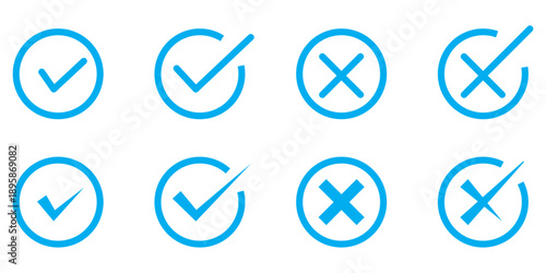 Checkmark cross symbols. Checkbox false wrong icons set. Vote checkmark, cross icons, symbols set. Vector icons