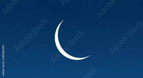 Crescent moon icon simple white symbol for night sky and astronomy isolated on dark blue background