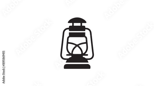 Vintage Lantern Silhouette in Minimalist Style with Black Color on White Background for Camping Icon