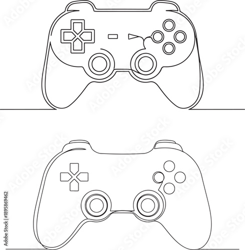 Line drawings of a video game controller from two angles