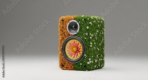 Stereo Speaker with Blooming Flower Woofer, Organic Sound Design, Surreal Audio Concept